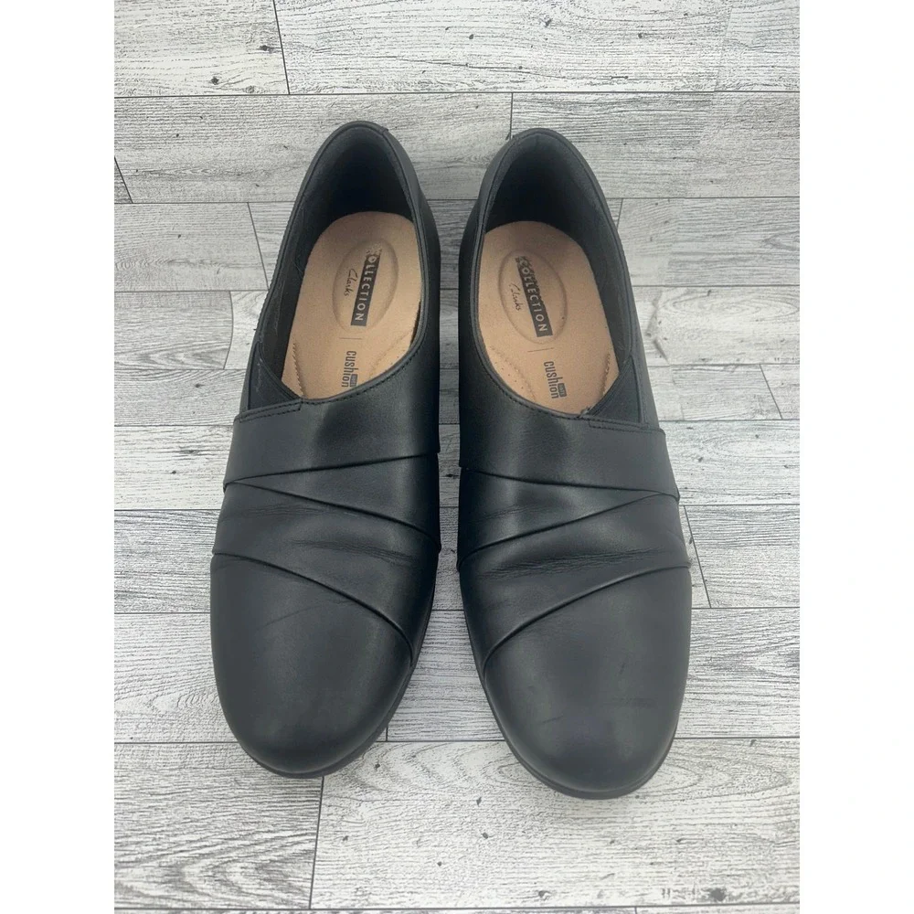 Clarks‎ Black Leather Cushion Soft Slip On Block Heel Pumps Women Size 11M